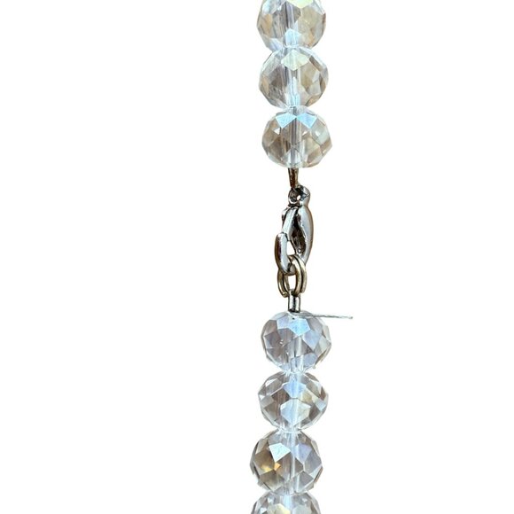 Clear Beaded Crystal at Bullet Hand of Fatima Pendant Necklace Silver Tone - Picture 4 of 5